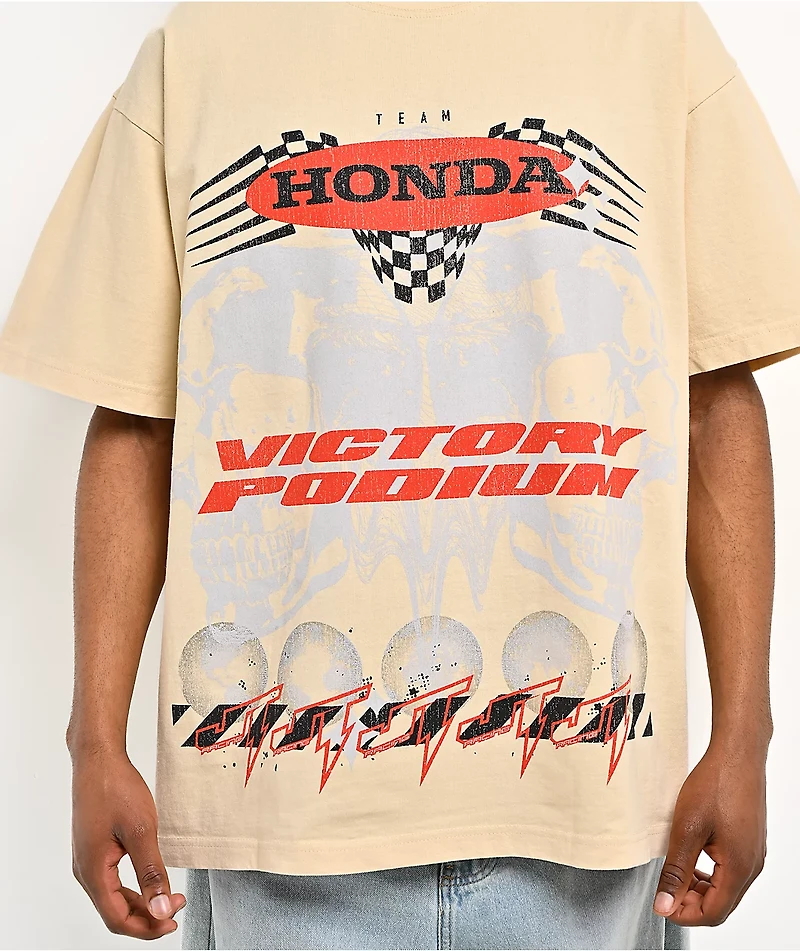 JT Racing x Honda Double Skull Natural T-Shirt