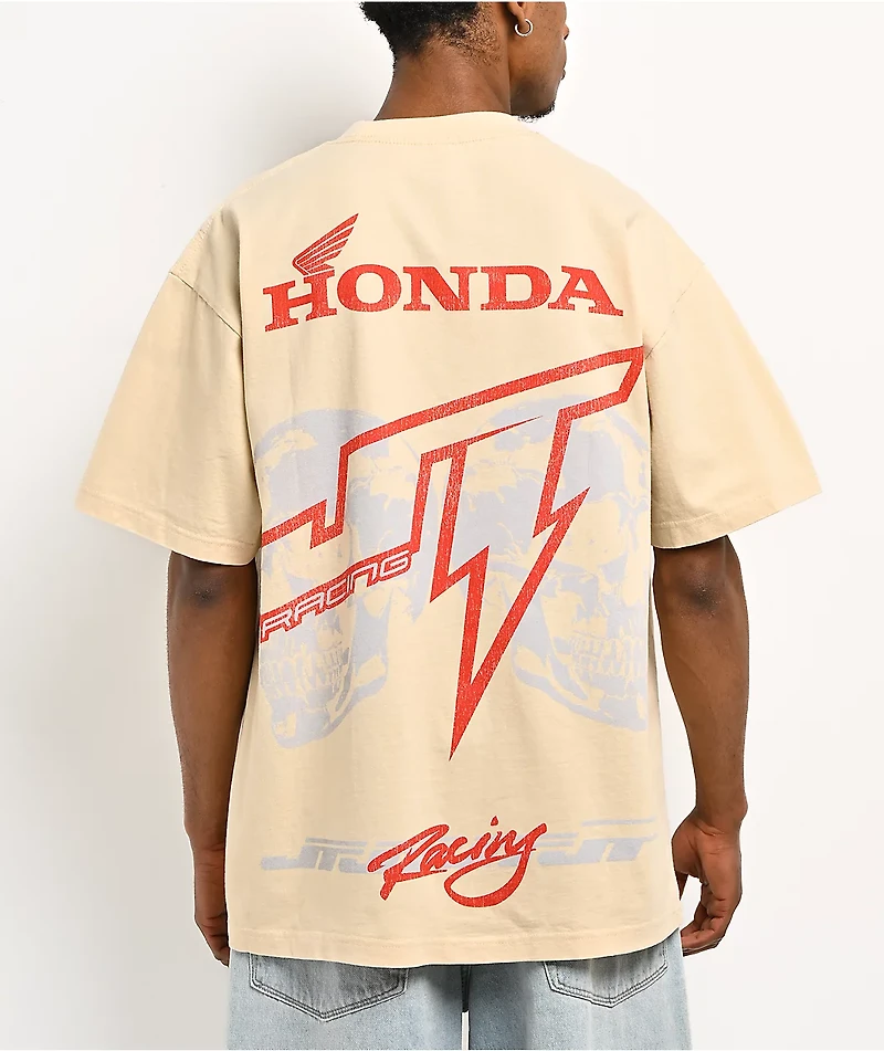 JT Racing x Honda Double Skull Natural T-Shirt