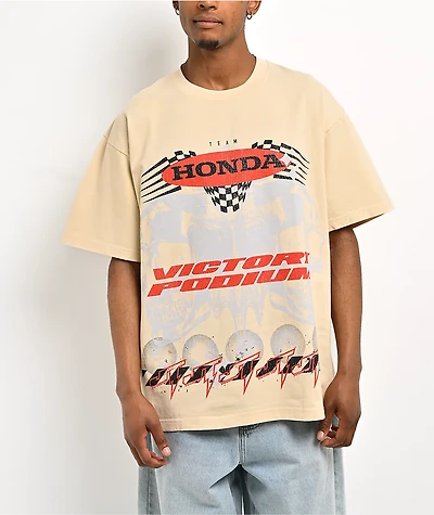 JT Racing x Honda Double Skull Natural T-Shirt