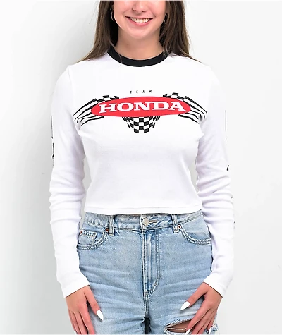 JT Racing x Honda Nitro Speed White Long Sleeve Crop T-Shirt