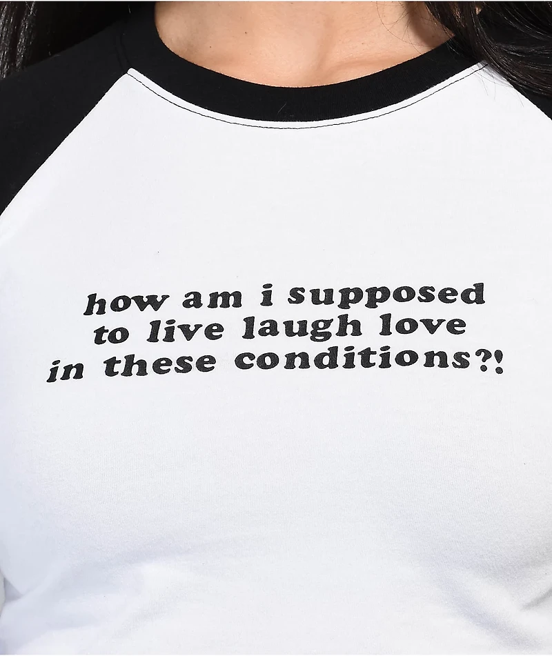 JV By Jac Vanek Live Laugh Love Black & White Raglan Crop Long Sleeve T-Shirt