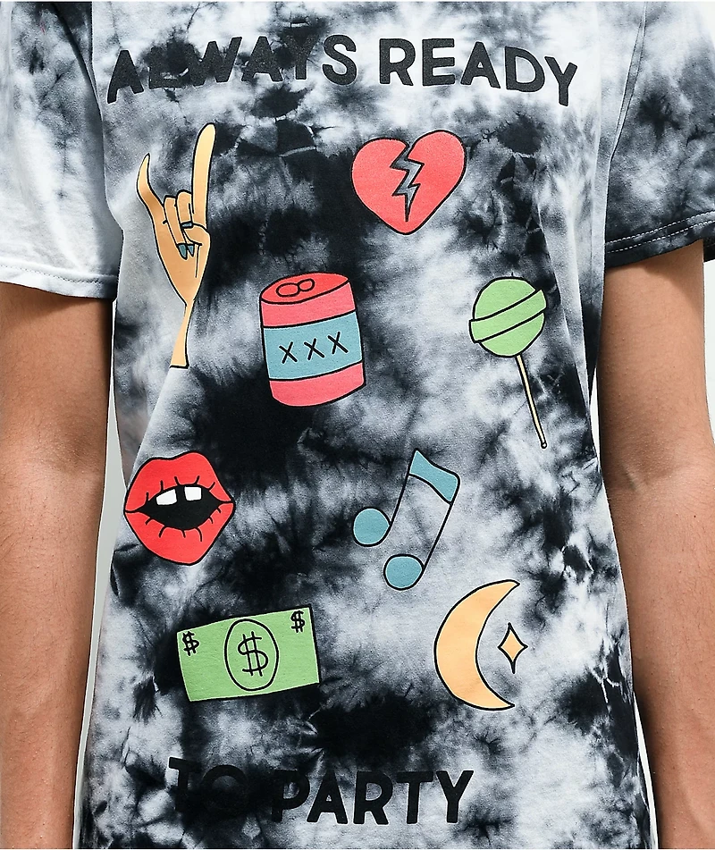 JV by Jac Vanek Always Ready To Party Black Tie Dye T-Shirt