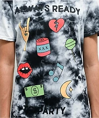 JV by Jac Vanek Always Ready To Party Black Tie Dye T-Shirt