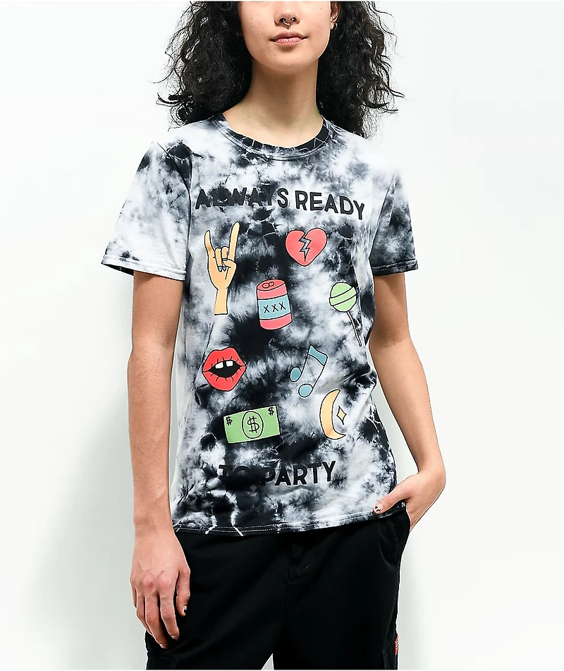JV by Jac Vanek Always Ready To Party Black Tie Dye T-Shirt