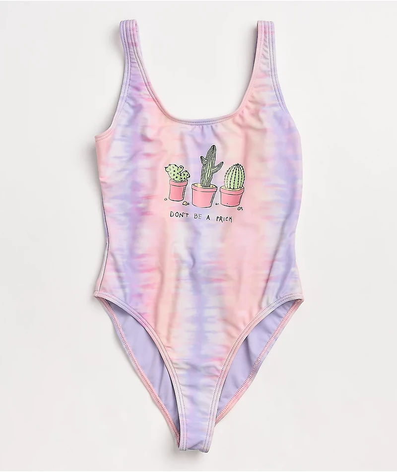 JV by Jac Vanek Don't Be A Prick Pink & Purple Tie Dye One Piece Swimsuit