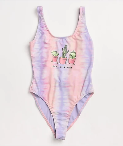 JV by Jac Vanek Don't Be A Prick Pink & Purple Tie Dye One Piece Swimsuit