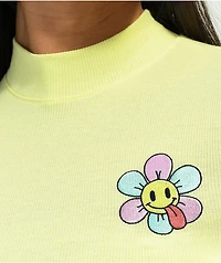 JV by Jac Vanek Flower Yellow Mock Neck Crop Top