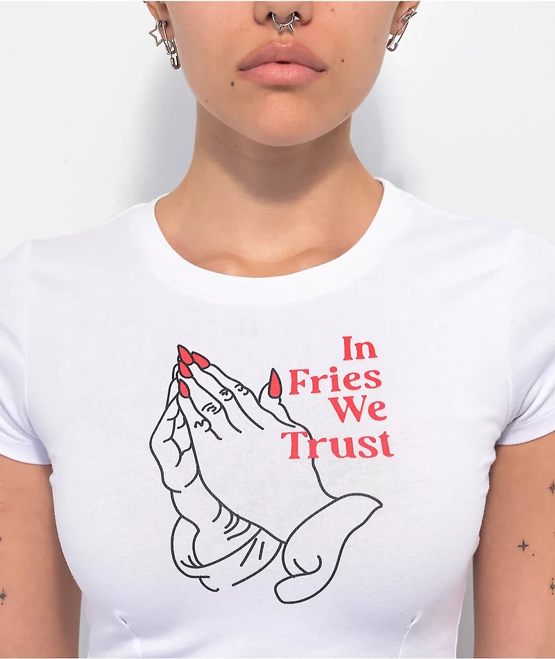 JV by Jac Vanek Fries We Trust White Crop T-Shirt