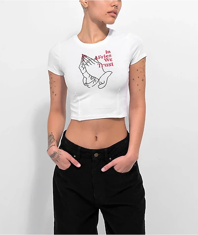 JV by Jac Vanek Fries We Trust White Crop T-Shirt