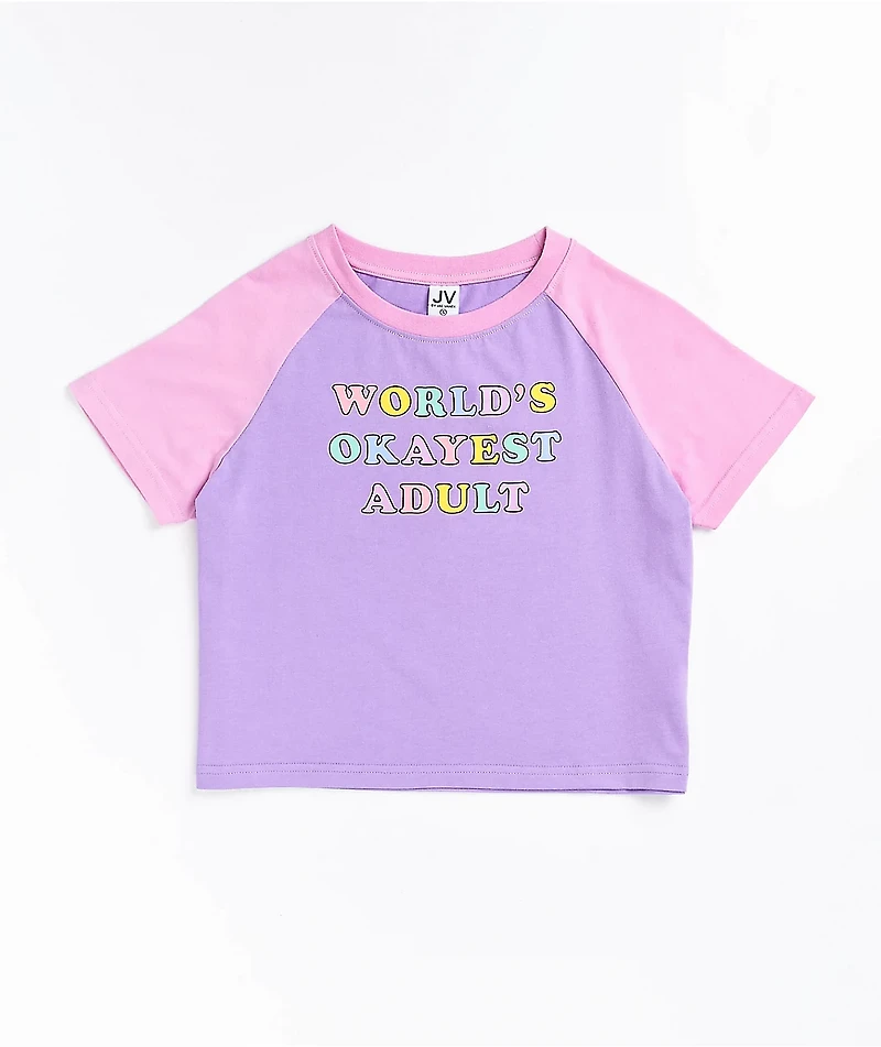 JV by Jac Vanek Okayest Adult Pink & Purple Raglan Crop T-Shirt