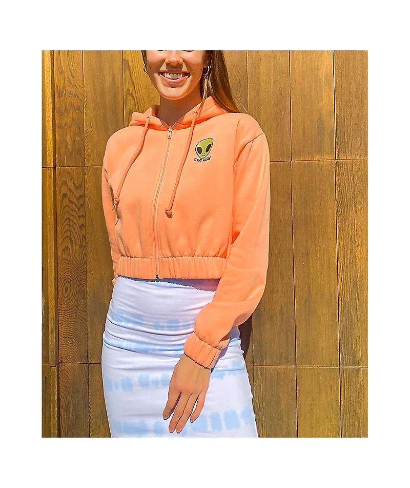 JV by Jac Vanek Stay Away Coral Zip Crop Hoodie