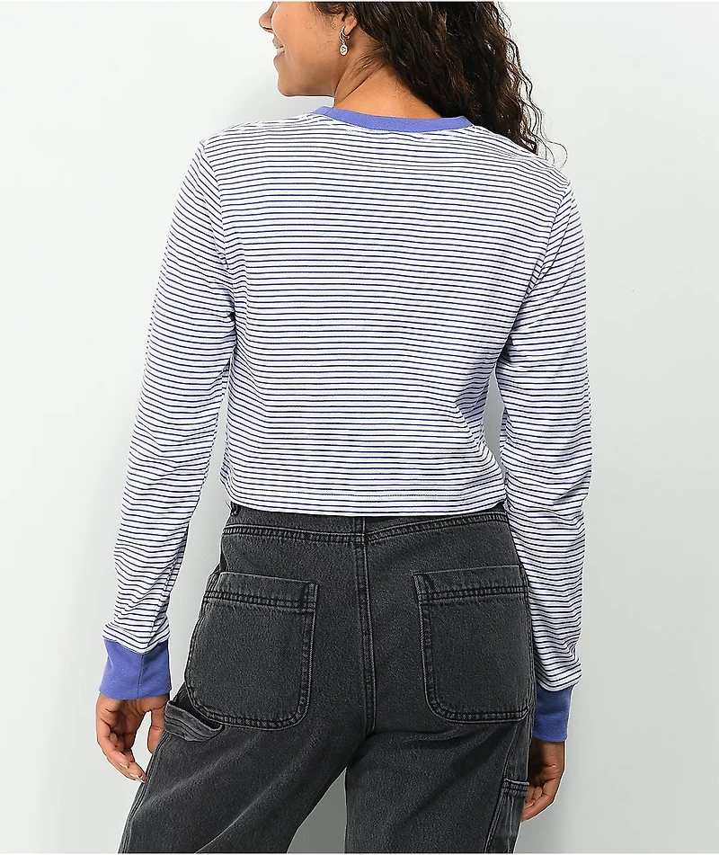 JV by Jac Vanek Too Stressed White & Purple Stripe Crop Long Sleeve T-Shirt