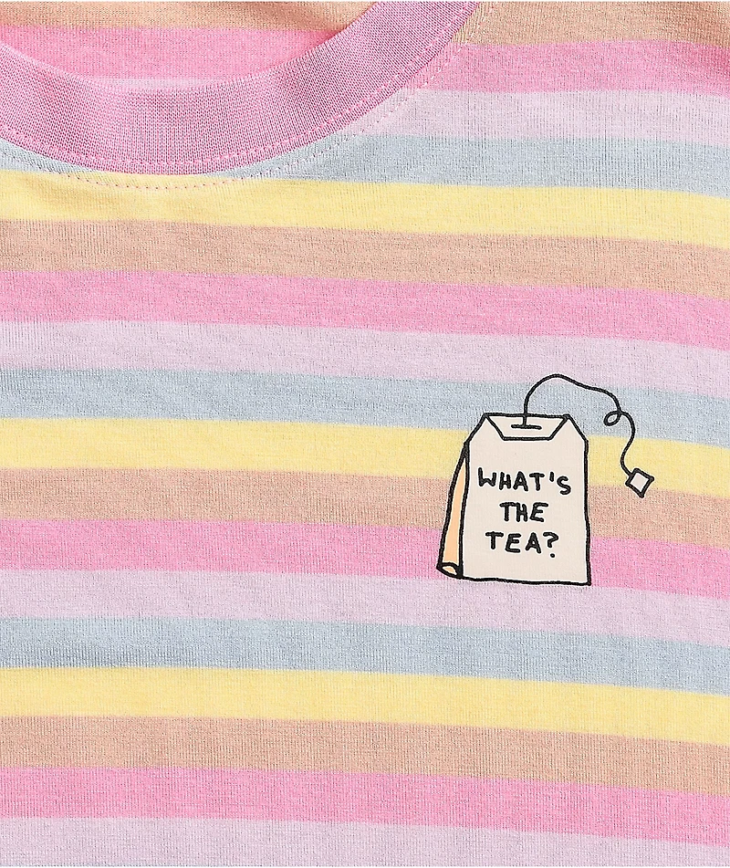 JV by Jac Vanek What's The Tea Striped Pink Long Sleeve T-Shirt