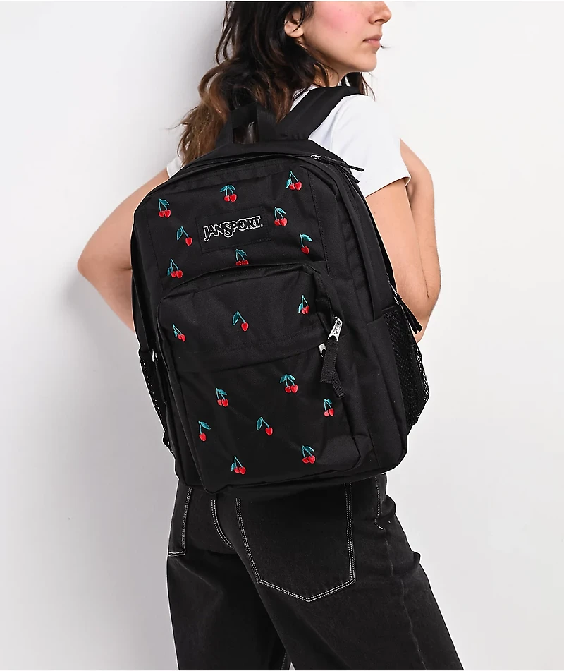 Jansport Big Plans Embroidered Cherry Black Backpack
