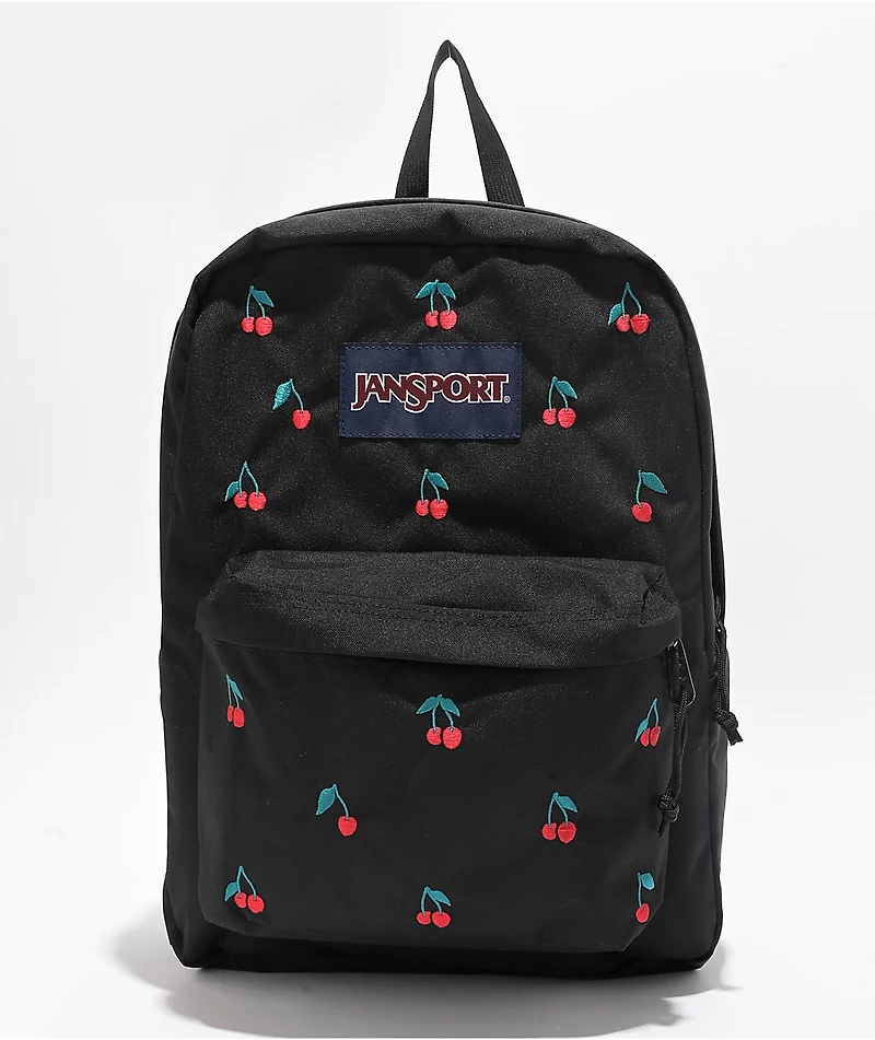 Jansport Superbreak Plus Embroidered Cherry Black Backpack