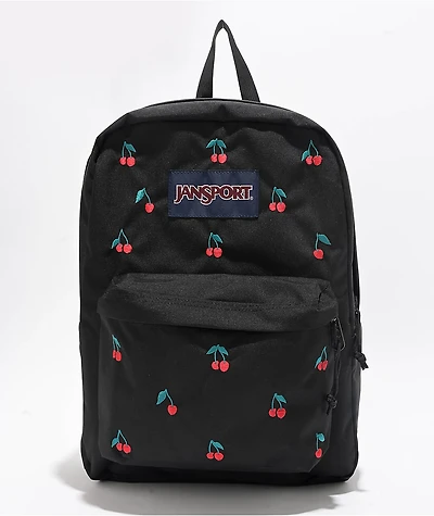 Jansport Superbreak Plus Embroidered Cherry Black Backpack