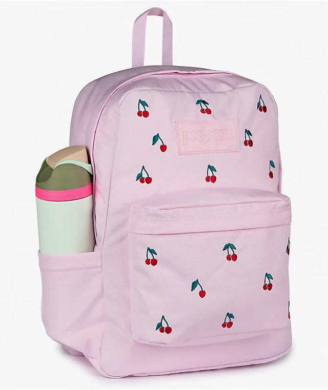 Jansport Superbreak Plus Embroidered Cherry Pink Backpack | Mission Valley Jansport Superbreak Plus Embroidered Cherry Pink Backpack | Mission Valley
