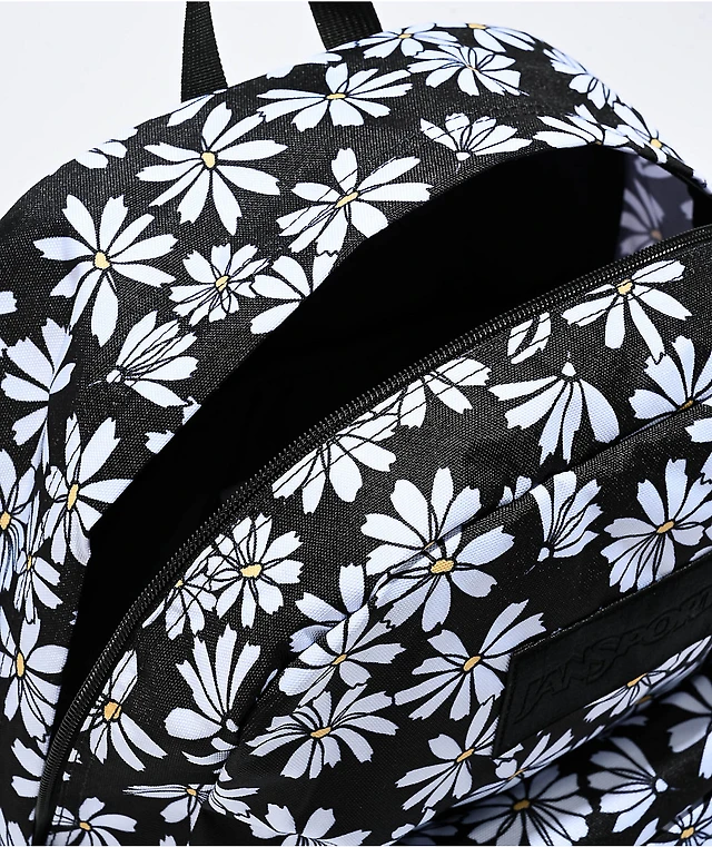 jansport backpack black and white flowers Superbreak Shoe City 100% Recycled Polyester 600 Denier Black Floral Jansport Backpack JanSport