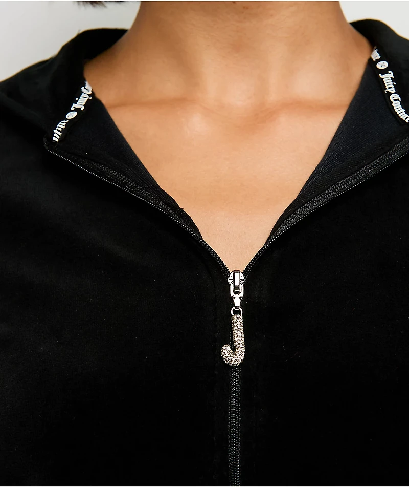 Juicy  Couture Scottie Dog Black Cotton Velour Zip Hoodie