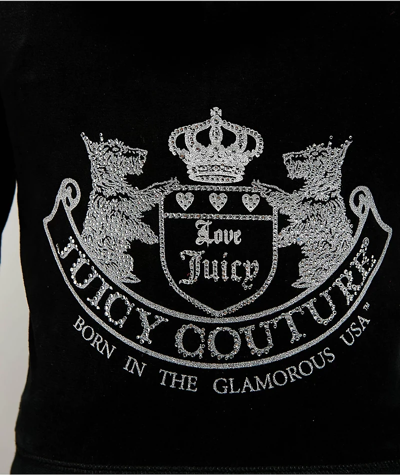 Juicy  Couture Scottie Dog Black Cotton Velour Zip Hoodie