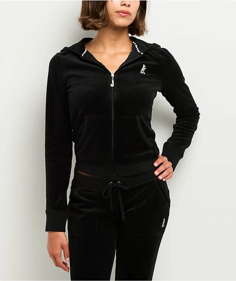 Juicy  Couture Scottie Dog Black Cotton Velour Zip Hoodie