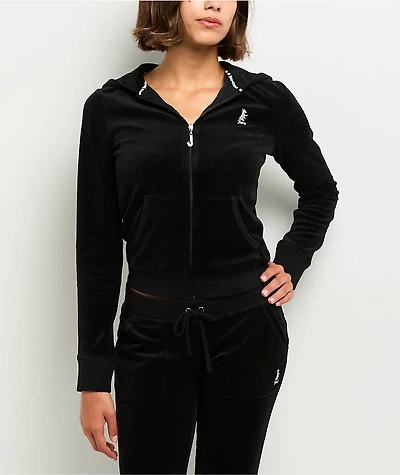 Juicy  Couture Scottie Dog Black Cotton Velour Zip Hoodie