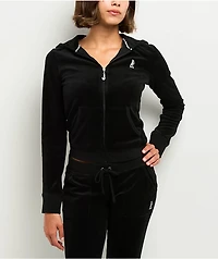 Juicy  Couture Scottie Dog Black Cotton Velour Zip Hoodie