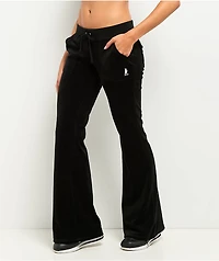 Juicy Couture Back Pocket Black Cotton Velour Track Pants