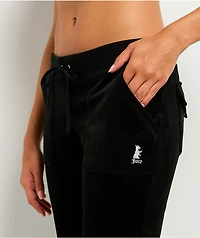 Juicy Couture Back Pocket Black Cotton Velour Track Pants