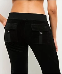 Juicy Couture Back Pocket Black Cotton Velour Track Pants