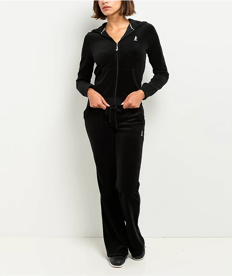 Juicy Couture Back Pocket Black Cotton Velour Track Pants