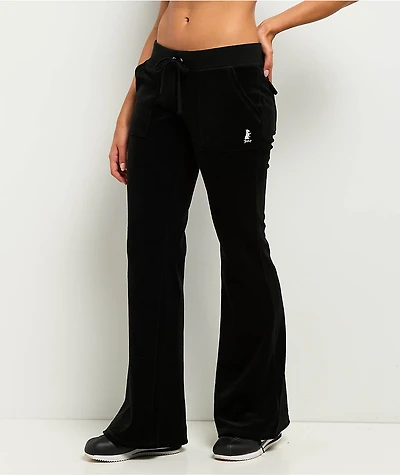 Juicy Couture Back Pocket Black Cotton Velour Track Pants