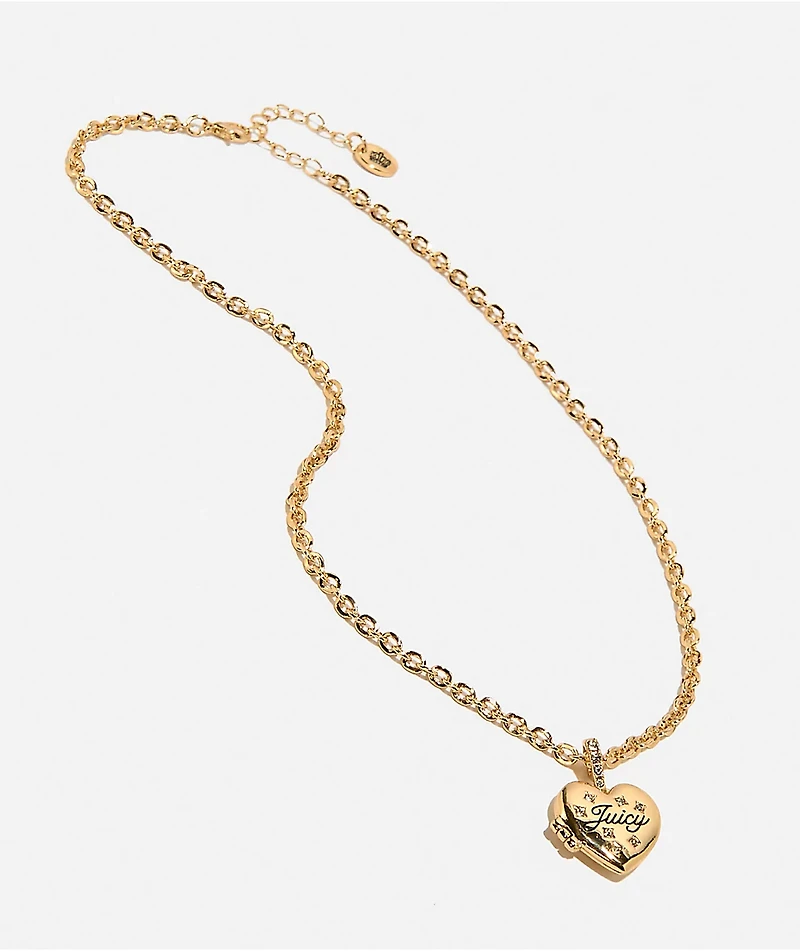 Juicy Couture Crystal Heart Goldtone Locket Necklace