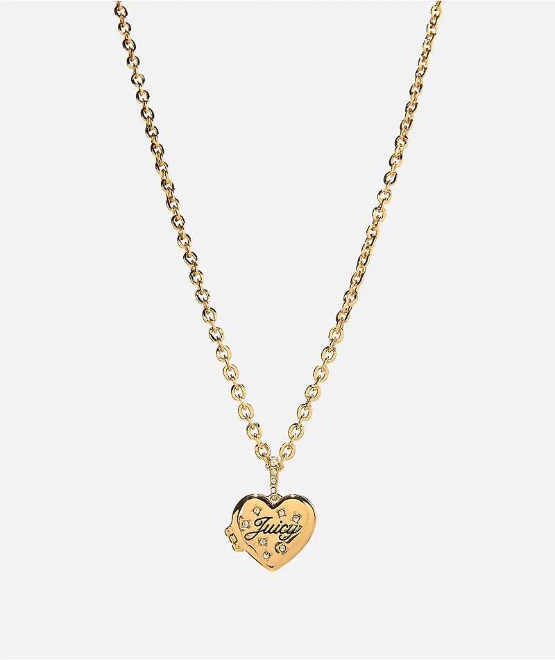 Juicy Couture Crystal Heart Goldtone Locket Necklace