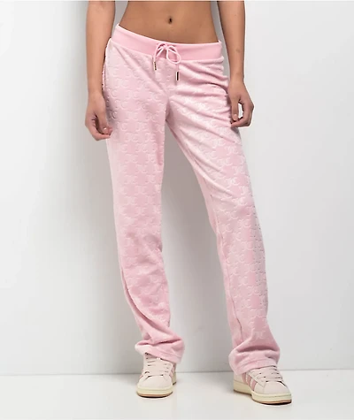 Juicy Couture Embossed Whisper Pink Velour Track Pants