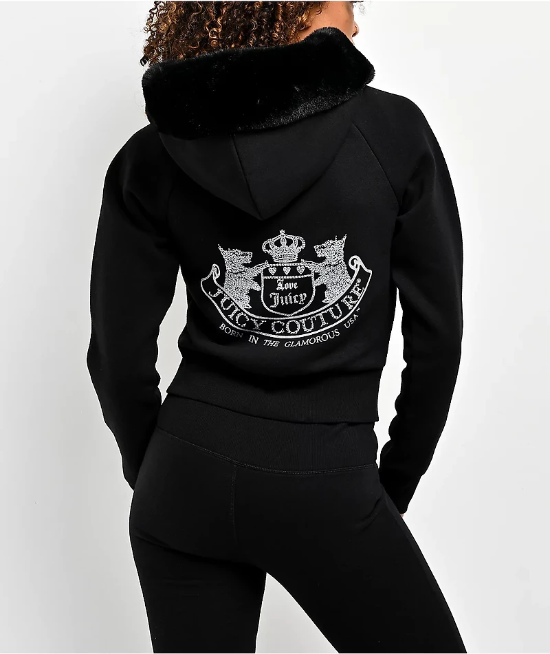 Juicy Couture Faux Fur Black Crop Zip Hoodie