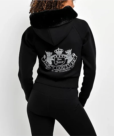 Juicy Couture Faux Fur Black Crop Zip Hoodie
