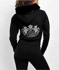 Juicy Couture Faux Fur Black Crop Zip Hoodie