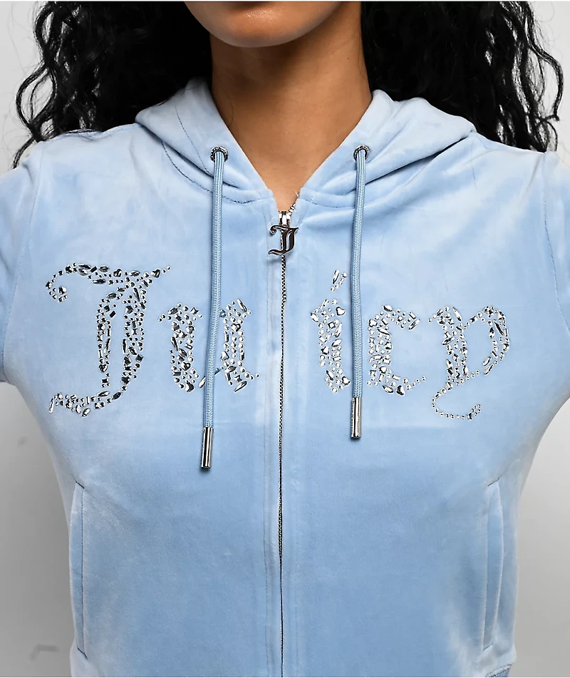 Juicy Couture Front Bling Frosted Velour Zip Hoodie