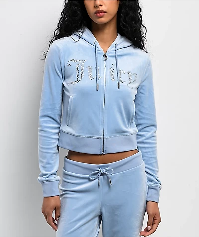 Juicy Couture Front Bling Frosted Velour Zip Hoodie