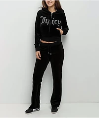 Juicy Couture Front Bling Licorice Velour Zip Hoodie