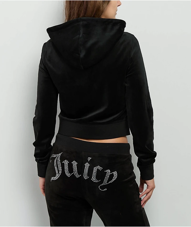 Juicy Couture Front Bling Licorice Velour Zip Hoodie