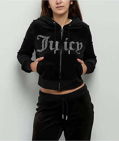 Juicy Couture Front Bling Licorice Velour Zip Hoodie