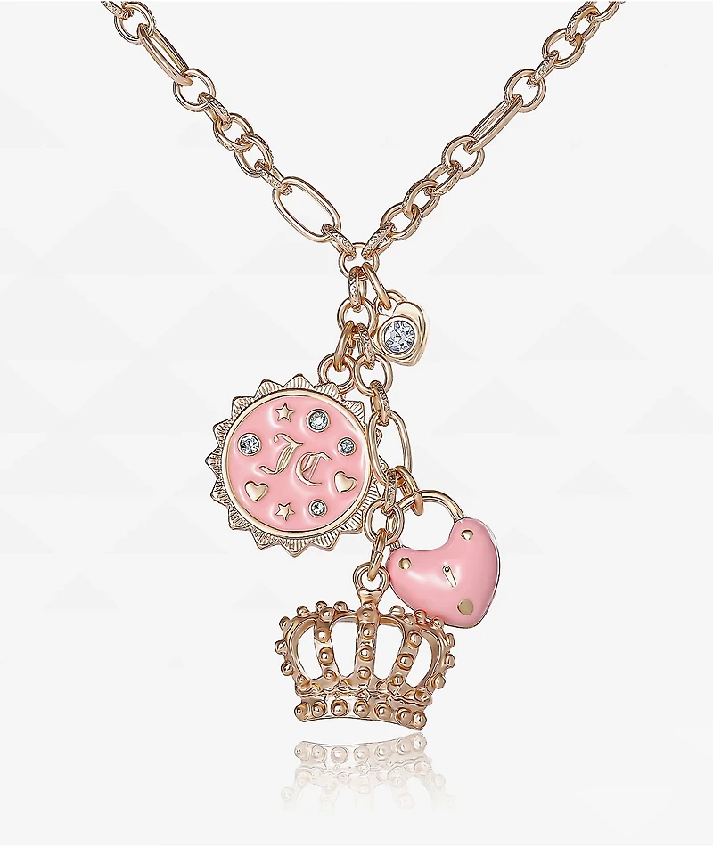 Juicy Couture Layered Pink & Goldtone Charm Necklace