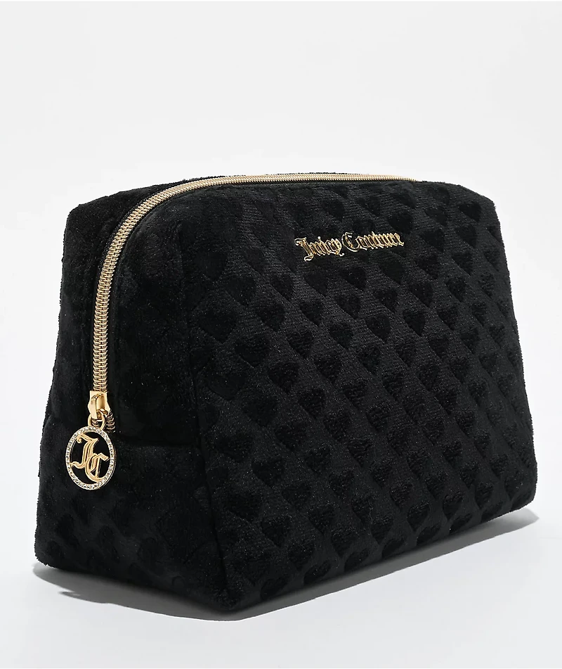 Juicy Couture Metal Logo Heart Black Velour Makeup Pouch