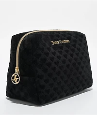 Juicy Couture Metal Logo Heart Black Velour Makeup Pouch