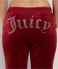 Juicy Couture OG Big Bling Coco Red Velour Track Pants