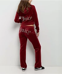Juicy Couture OG Big Bling Coco Red Velour Track Pants