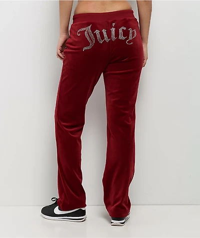 Juicy Couture OG Big Bling Coco Red Velour Track Pants