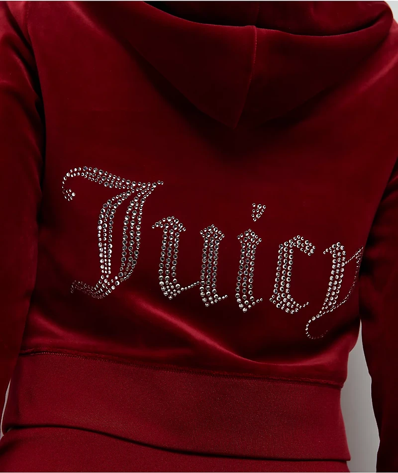 Juicy Couture OG Big Bling Coco Red Velour Zip Hoodie